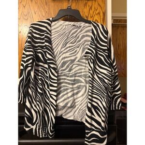 Womens Zebra Print‎ Cardigan 2XL Black White Animal Pattern 3/4 Sleeve Knit Top